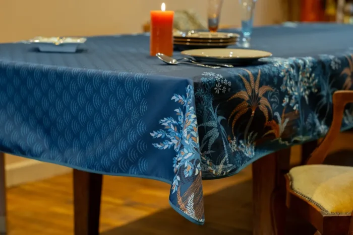 Nappe Jade polyester kaki/bleu paon