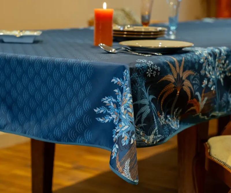 Nappe Jade polyester kaki/bleu paon