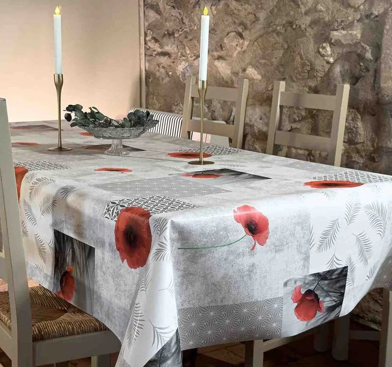 protège table Gomtex sauge - Gomtex Pavots | Ronde des Nappes