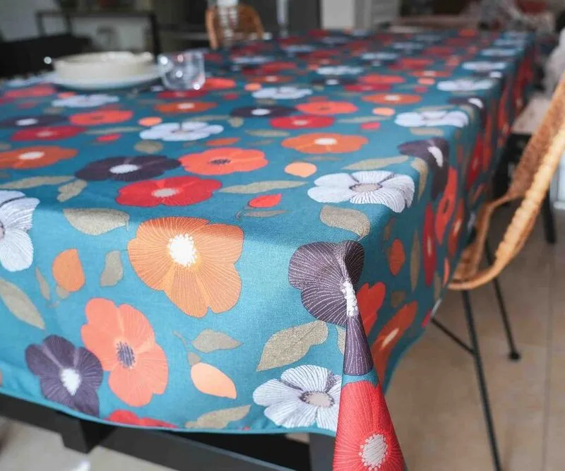 Nappe polyester Enola - Flower Bleu | Ronde des Nappes