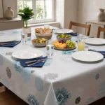 Toile cirée molletonné Free Time Bleu – motif géométrique bleu et gris, OEKO-TEX®, largeur 140 cm