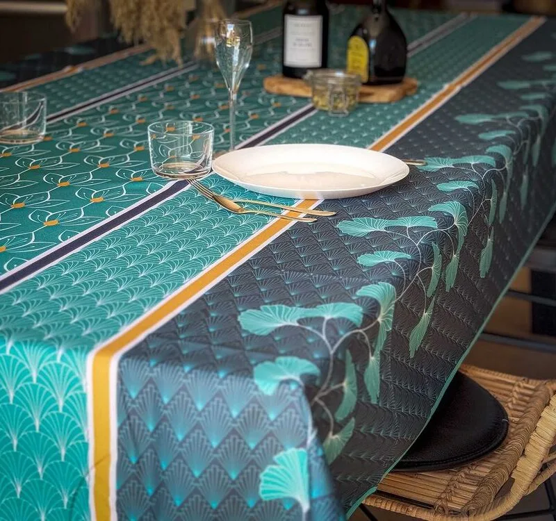 Nappe polyester Enola - Sur Mesure Lustre Bleu | Ronde des Nappes