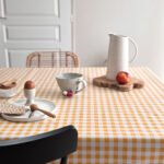 Toile cirée vichy jaune – carreaux jaunes et blancs style bistrot, largeur 140 cm