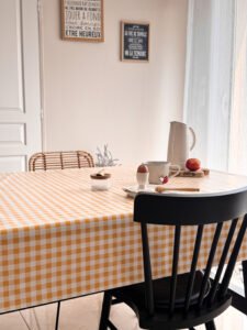 Toile cirée vichy jaune – carreaux jaunes et blancs style bistrot, largeur 140 cm