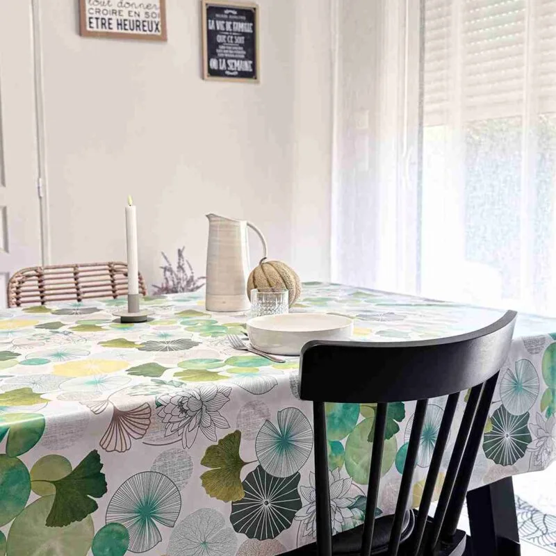 Toile cirée déco Feuillage multicolore - Toile Ciree Gincko Vert | Ronde des Nappes