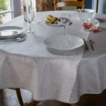 Toile cirée Étoffe Perle 160 cm – motif effet tissé bicolore beige sable et gris perle façon lin naturel, imperméable, vendue au mètre ou sur mesure toutes formes