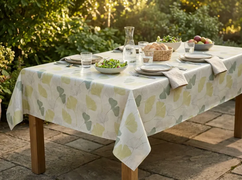 nappe en coton molletonne motif gingko