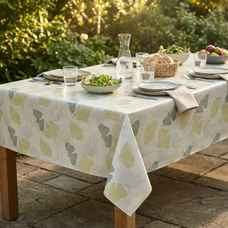 nappe en coton molletonne motif gingko