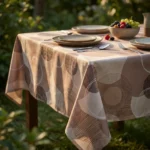 Nappe polyester géométrique Lyana coloris beige – grands cercles texturés