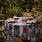  Nappe polyester géométrique Lyana coloris gris – grands cercles texturés