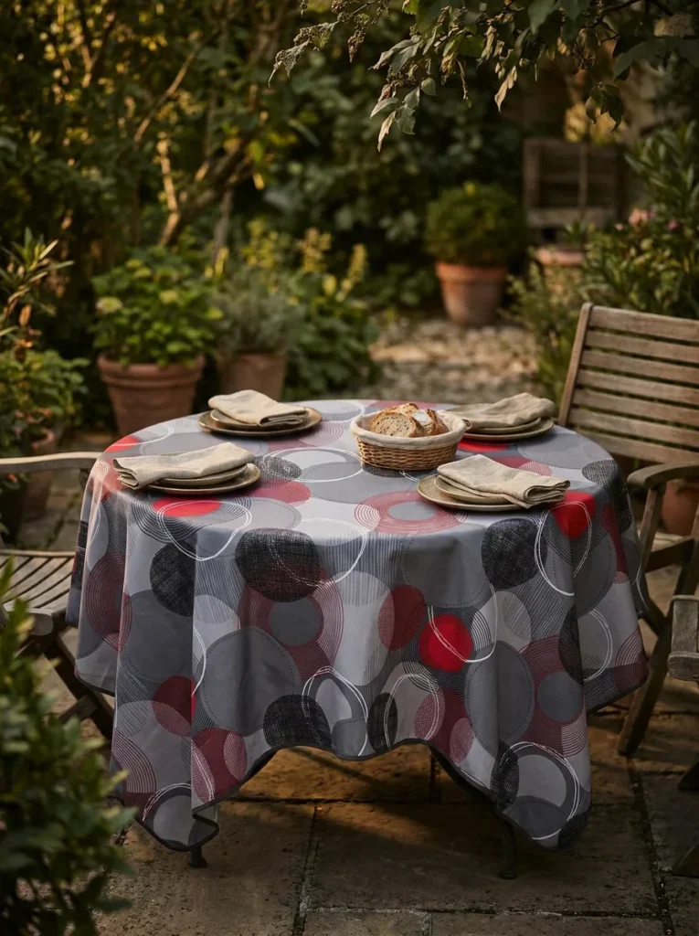  Nappe polyester géométrique Lyana coloris gris – grands cercles texturés