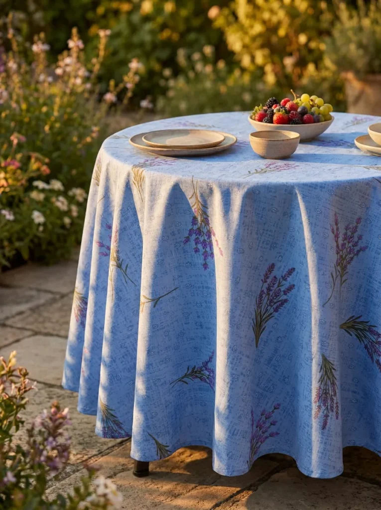Nappe polyester provençale Saint Paul coloris bleu – motif lavande en semis