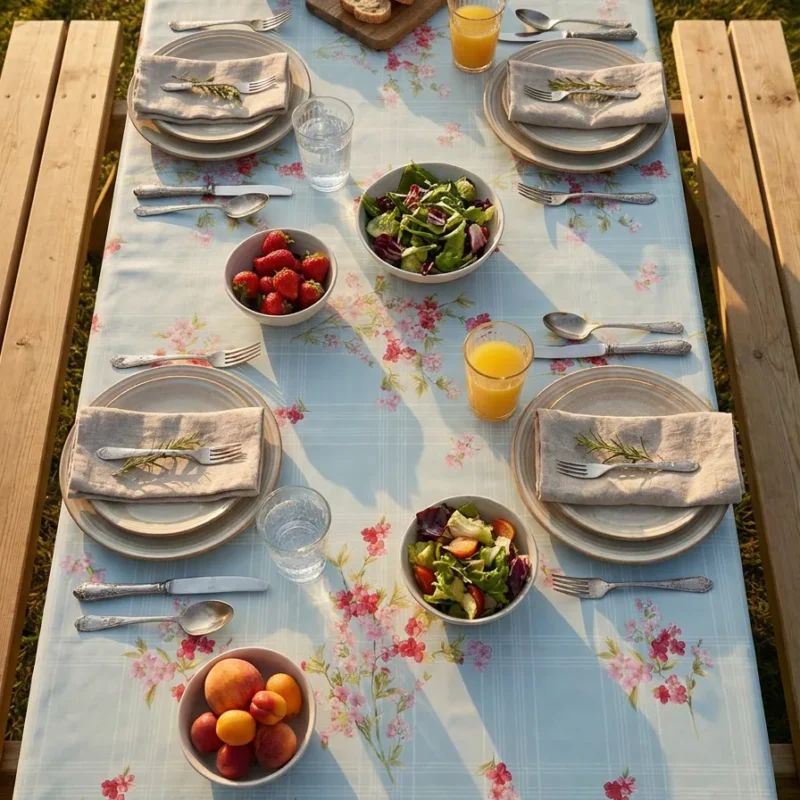 Toile cirée déco bleu cerisier