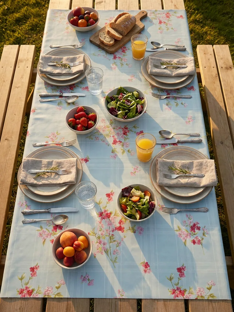Toile cirée déco bleu cerisier