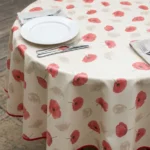 Toile cirée déco coquelicot 160 cm – coquelicots rouge vif sur fond blanc cassé et feuillages vert tendre