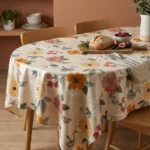 Toile cirée déco Fleurette 160 cm – bouquet champêtre fleuri aux tons rose, jaune doré et beige crème