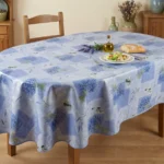 Toile cirée déco Olive Bleu 160 cm – motif provençal lavande et olives sur fond bleu lavande doux