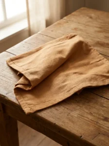 Détail tissu coton serviette de table caramel – ourlet renforcé 44x44 cm