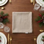 Détail tissu coton serviette de table gris – ourlet renforcé 44x44 cm