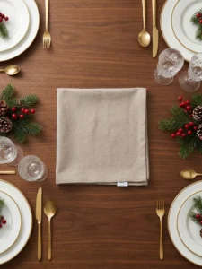 Détail tissu coton serviette de table gris – ourlet renforcé 44x44 cm