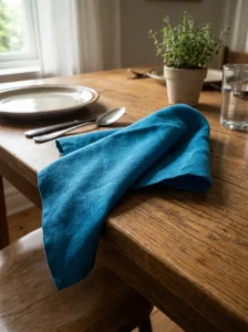 Serviette de table coton bleu paon 44x44 cm lot de 6 – La Ronde des Nappes