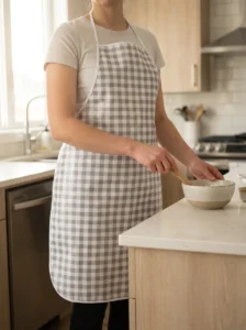 Tablier adulte toile cirée motif vichy gris et blanc