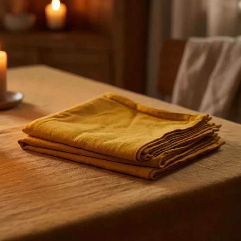 Serviette de table coton jaune curry 44x44 cm lot de 6 – La Ronde des Nappes