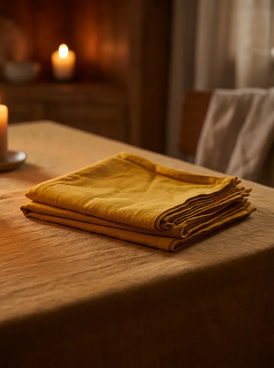 Serviette de table coton jaune curry 44x44 cm lot de 6 – La Ronde des Nappes