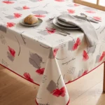 Nappe polyester sur mesure Poppies blanc – motif coquelicots aquarelle rouge et gris sur fond blanc