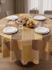 Toile cirée molletonné Moderne Beige – motif patchwork géométrique en camaïeu de beige, brun et or, OEKO-TEX®, largeur 140 cm