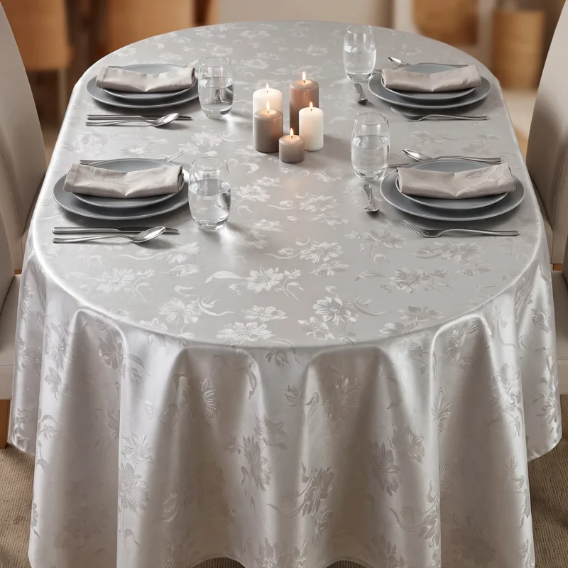 Toile cirée molletonné Damast Gris – motif floral façon damassé en camaïeu de gris et blanc, OEKO-TEX®, largeur 140 cm