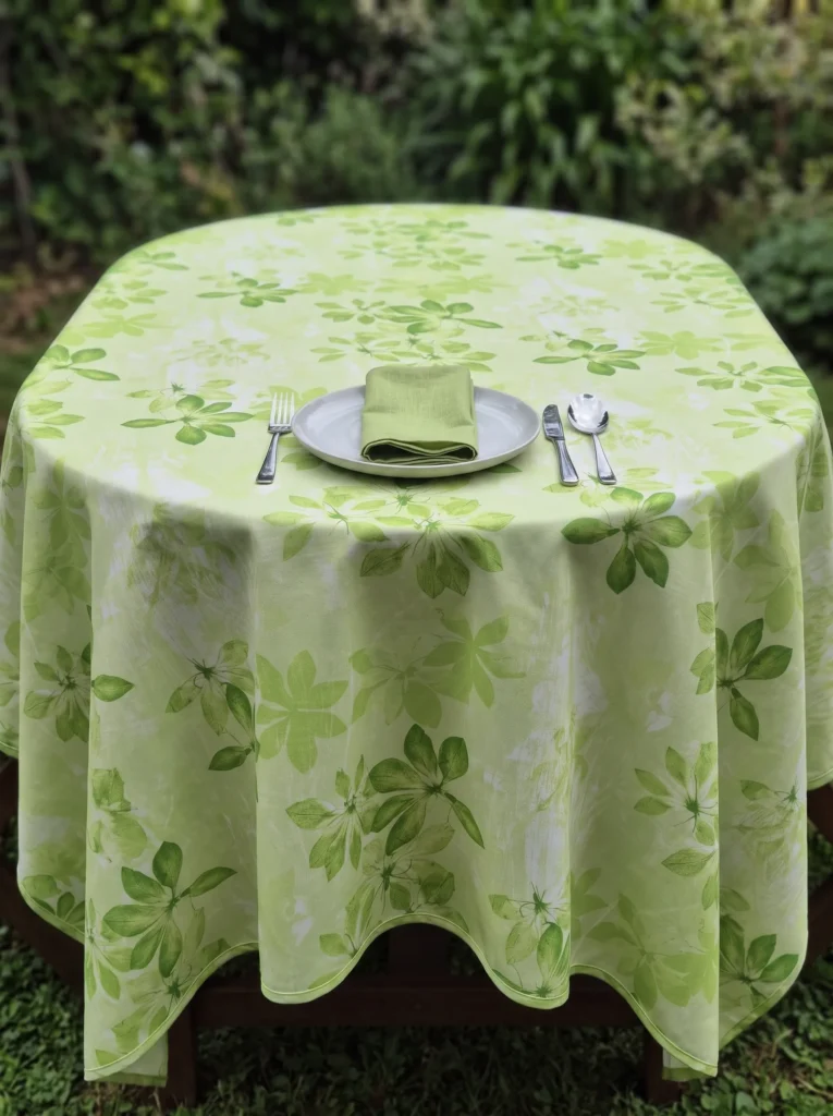 Nappe polyester sur mesure Feuillage vert sur table ovale – motif feuillage tropical vert foncé, rendu naturel et élégant