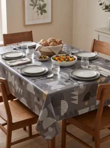 Toile cirée molletonné Ribe Or – motif géométrique graphique en gris ardoise et touches dorées, OEKO-TEX®, largeur 140 cm
