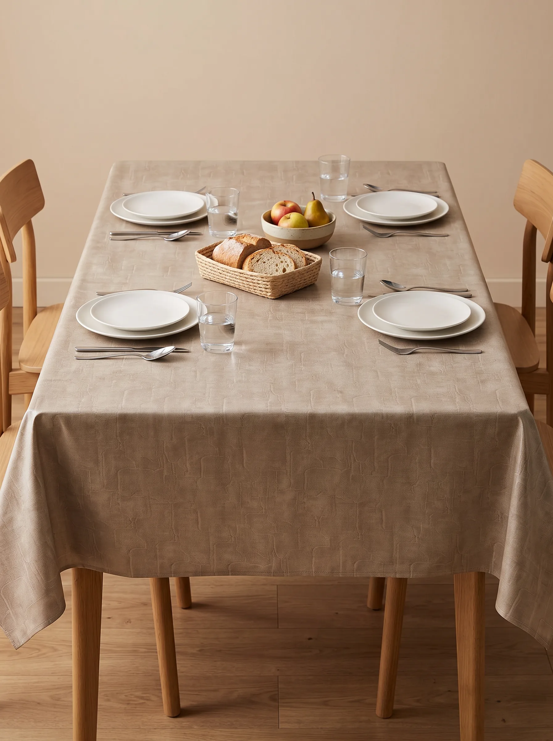 Toile cirée molletonné Effet Ciment Beige – motif ciment structuré en camaïeu de beige et taupe, OEKO-TEX®, largeur 140 cm