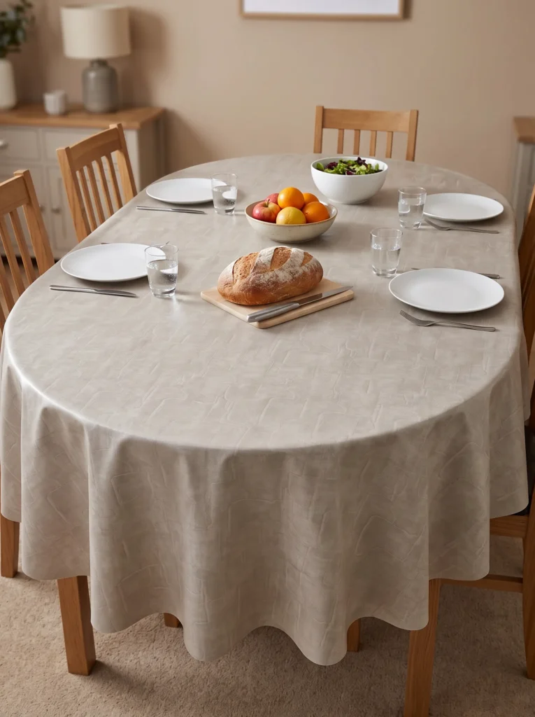 Toile cirée molletonné Effet Ciment Beige – motif ciment structuré en camaïeu de beige et taupe, OEKO-TEX®, largeur 140 cm