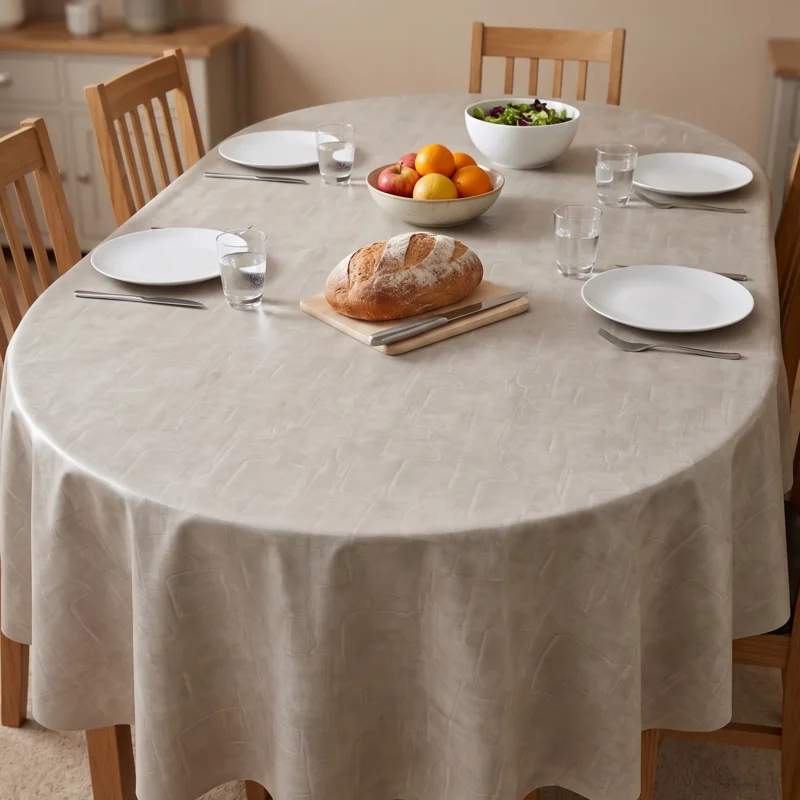 Toile cirée molletonné Effet Ciment Beige – motif ciment structuré en camaïeu de beige et taupe, OEKO-TEX®, largeur 140 cm
