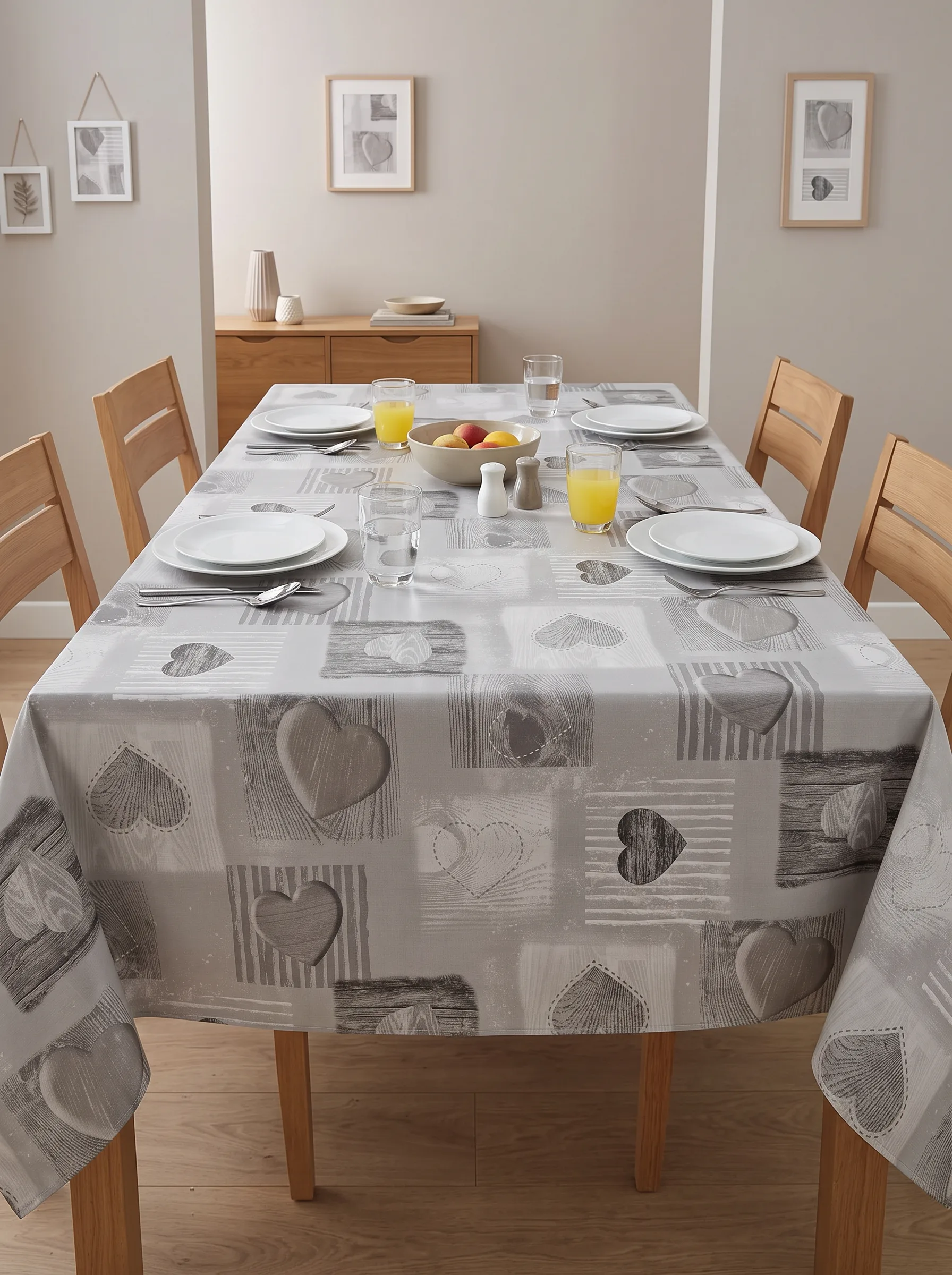 Toile cirée molletonné Tendresse Gris – motif cœurs graphiques en camaïeu de gris et blanc, OEKO-TEX®, largeur 140 cm