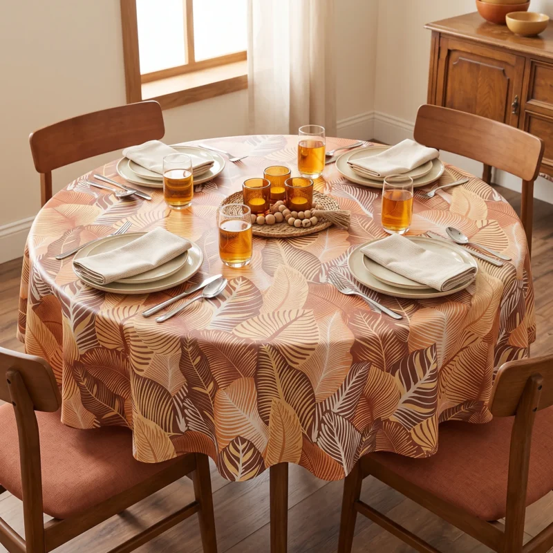 Toile cirée molletonné Mano Terracotta – grand feuillage tropical en tons terracotta et caramel, OEKO-TEX®, largeur 140 cm
