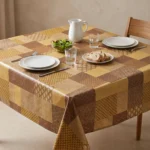 Toile cirée molletonné Moderne Beige – motif patchwork géométrique en camaïeu de beige, brun et or, OEKO-TEX®, largeur 140 cm